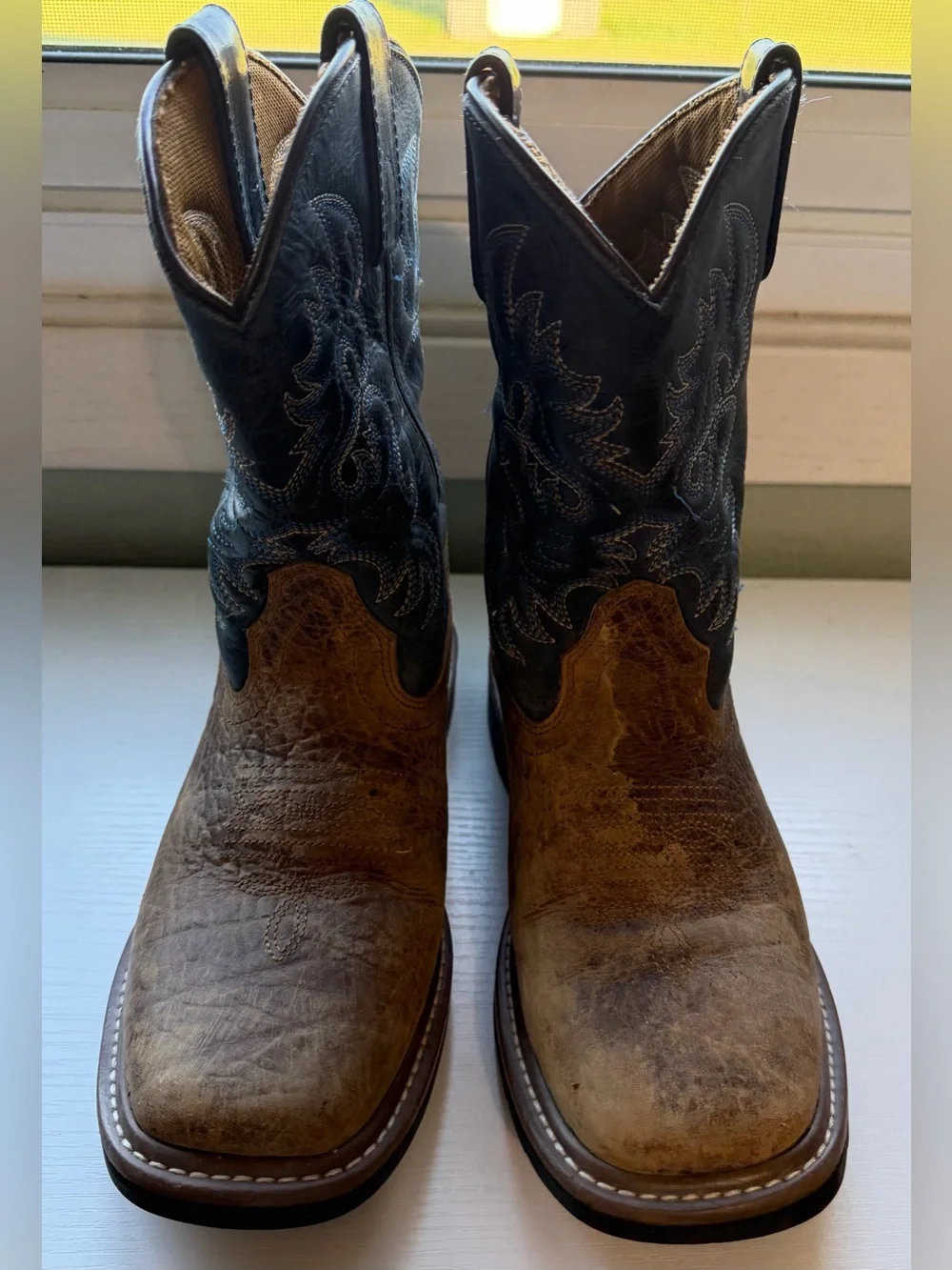 Dan Post Kids Size 2D Brown Leather Western Cowboy Boots Distressed PC2936